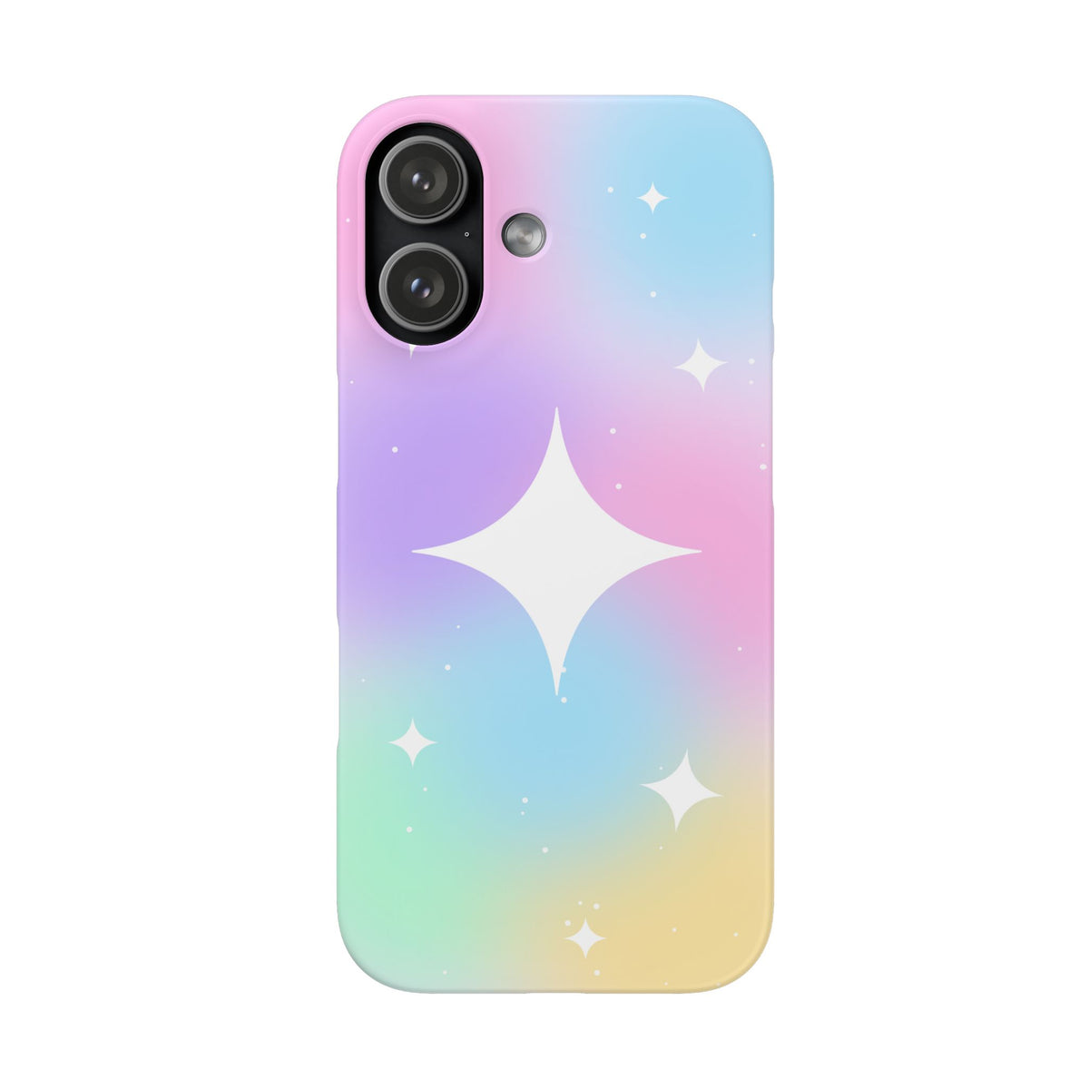 Pastel Galaxy Sparkle Star phone case, iPhone 17, Matte finish front view showing the pastel gradient design.