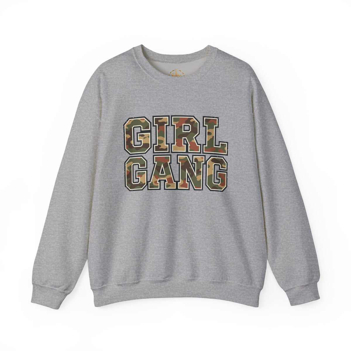 Girl Gang Camo Lettering Sweatshirt | Camouflage Collegiate Crewneck