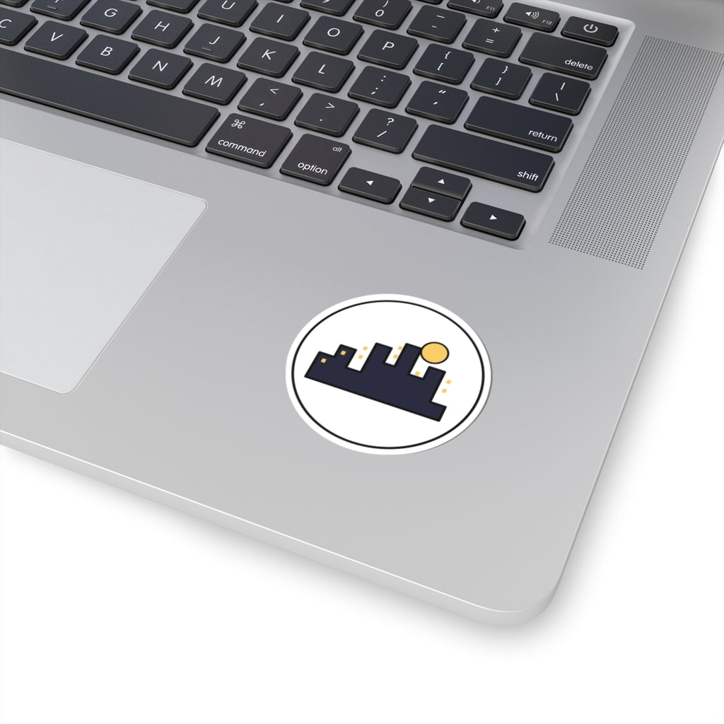 City Skyline Kiss-Cut Sticker — Minimal Nightscape Laptop Decal