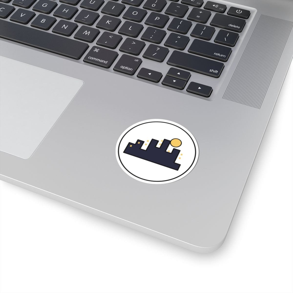 City Skyline Kiss-Cut Sticker — Minimal Nightscape Laptop Decal
