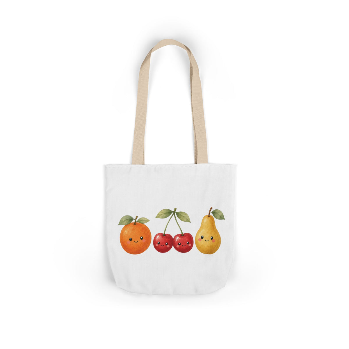 Cute Fruit Friends Canvas Tote Bag, beige, front flat lay