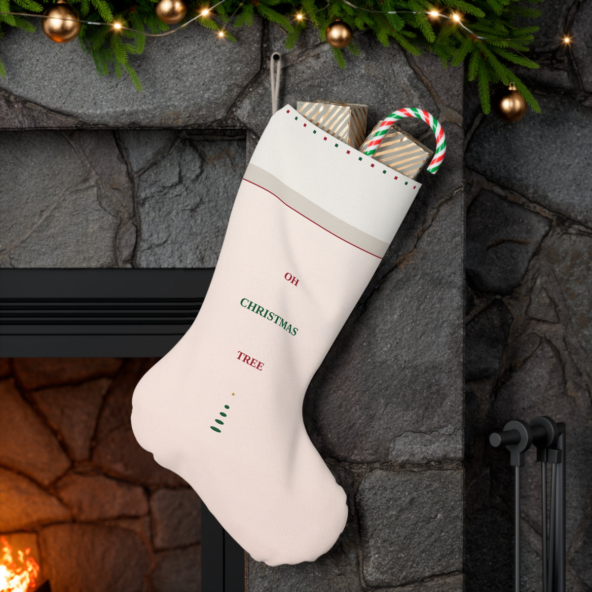 Oh Christmas Tree Santa Stocking — Pink & Green Holiday Decor