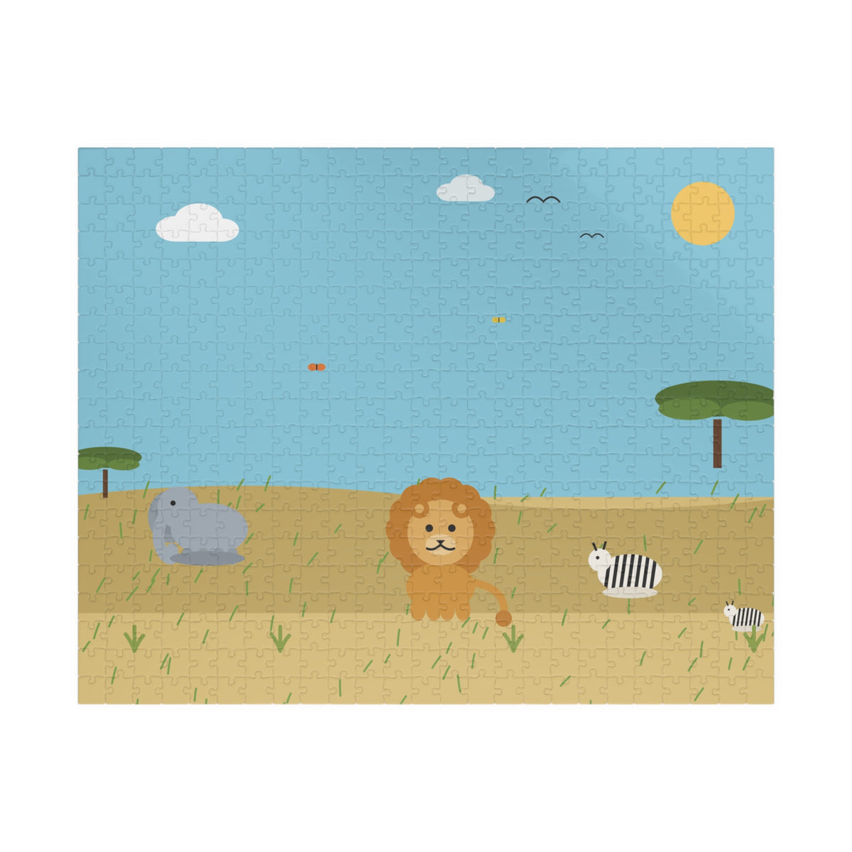 Safari Animal Jigsaw Puzzle, 520 pcs horizontal, assembled puzzle with elephant and lion scene