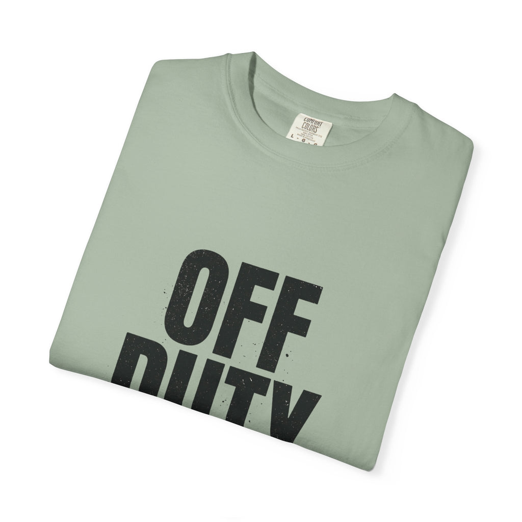 OFF DUTY Graphic T-Shirt, bay, folded flat lay with the distressed OFF DUTY graphic across the chest.