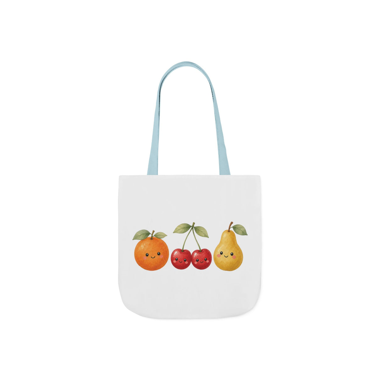 Cute Fruit Friends Canvas Tote Bag — Orange, Cherries & Pear Illustration