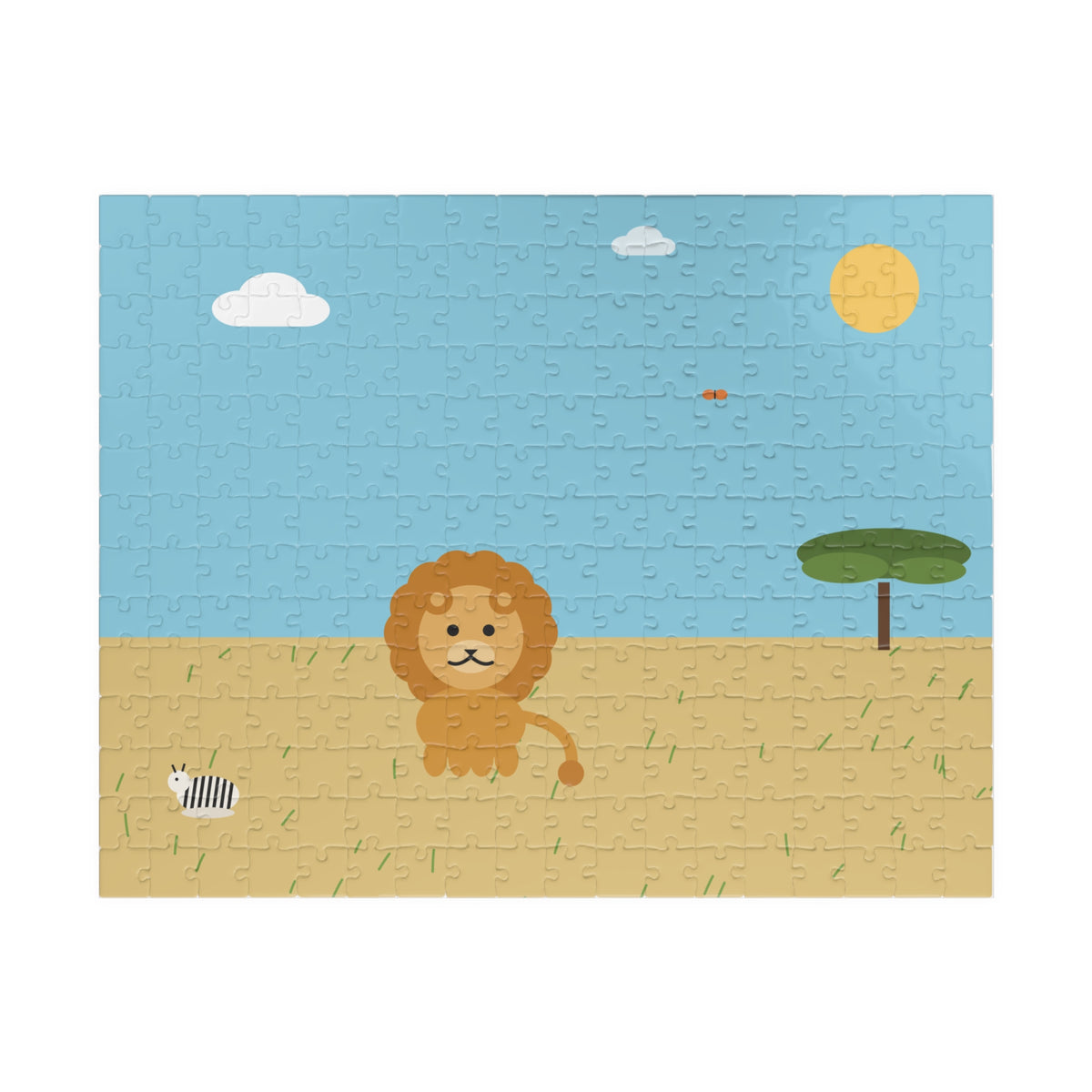 Safari Animal Jigsaw Puzzle, 252 pcs horizontal, assembled puzzle with lion and zebra scene