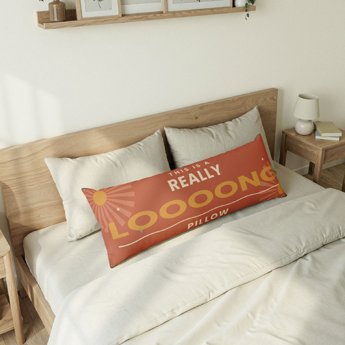 Retro 'This Is A Really Loooong Pillow' body pillow, product photo 3