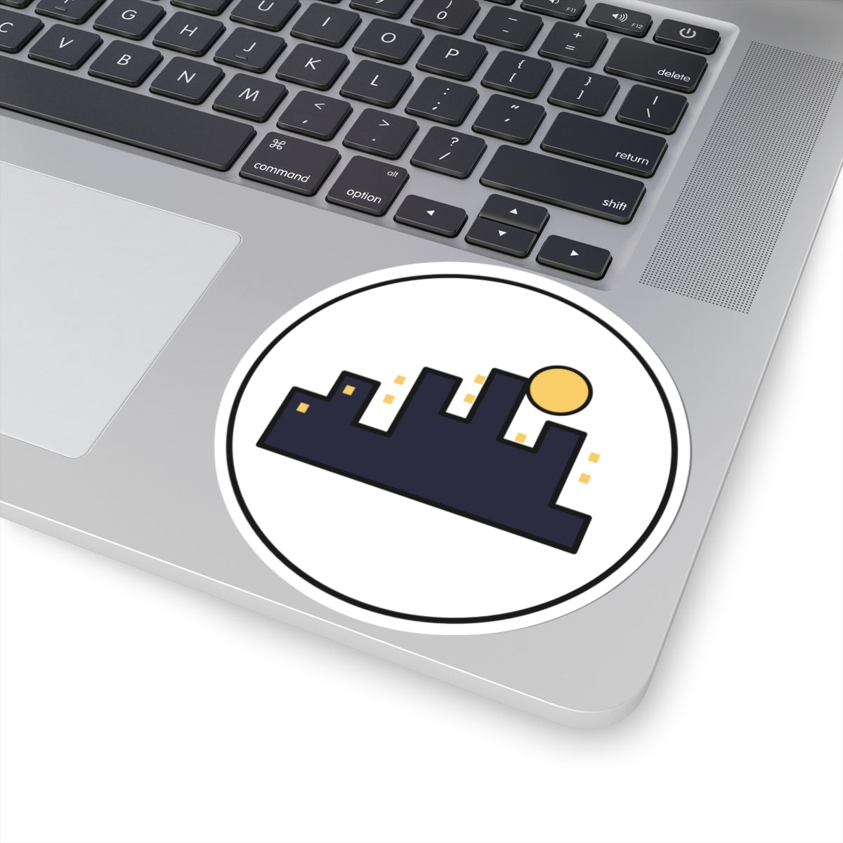 City Skyline Kiss-Cut Sticker — Minimal Nightscape Laptop Decal