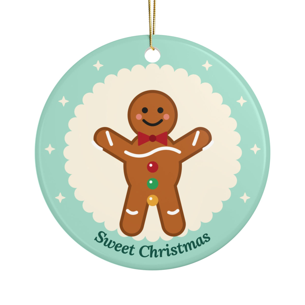 Gingerbread 'Sweet Christmas' ceramic ornament, product photo 2