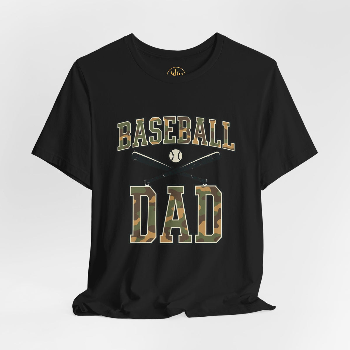 Baseball Dad Camo Lettering Tee, black, front flat lay