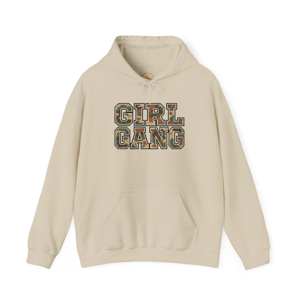 Camo Lettering "Girl Gang" Hoodie | Camouflage Text Streetwear