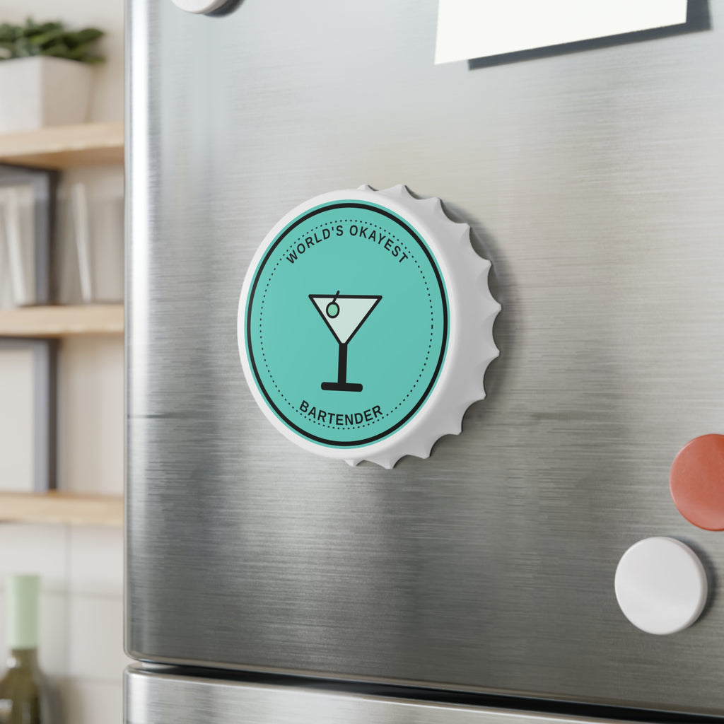 Bottle Opener — “World’s Okayest Bartender” Round Magnet Opener