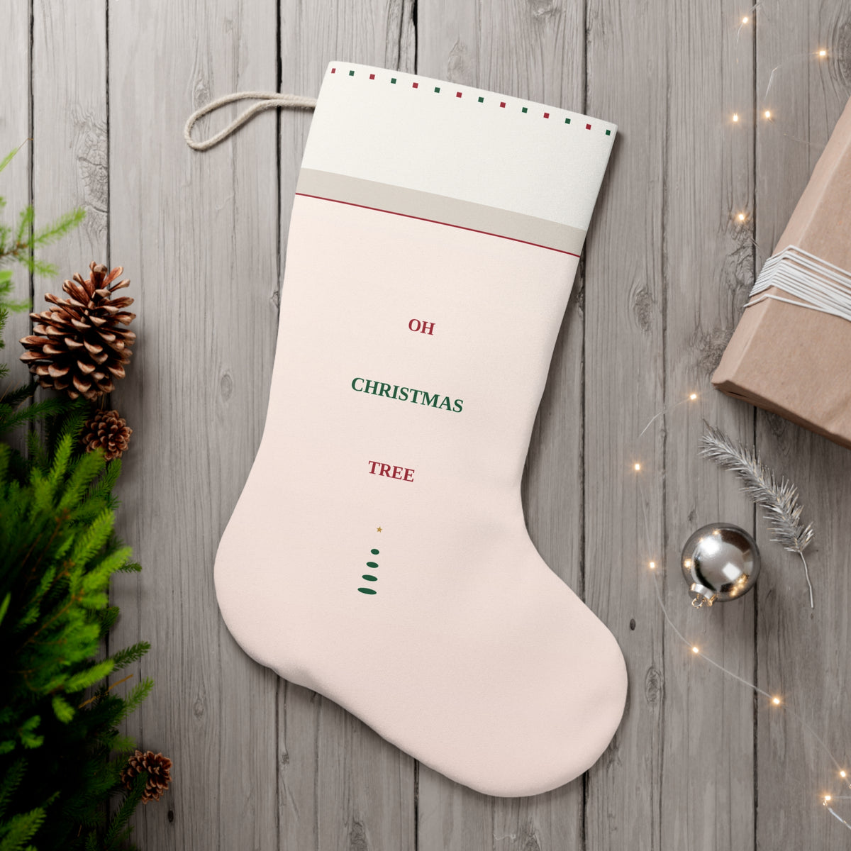 Oh Christmas Tree Santa Stocking — Pink & Green Holiday Decor