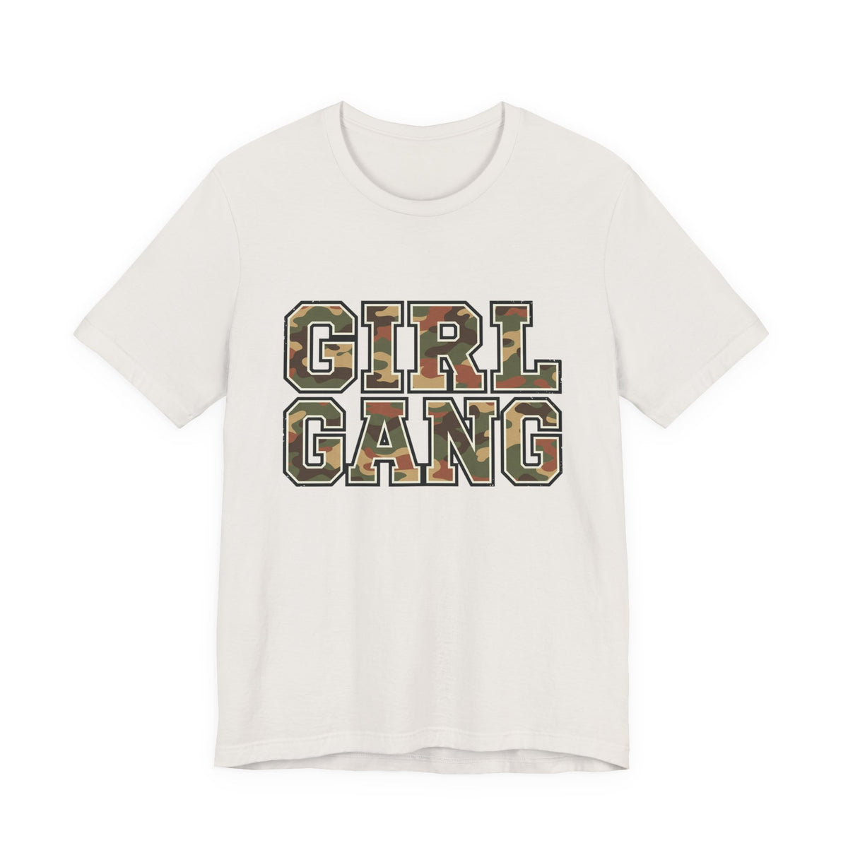 Camo Lettering GIRL GANG Tee | Camo Print Lettered Shirt