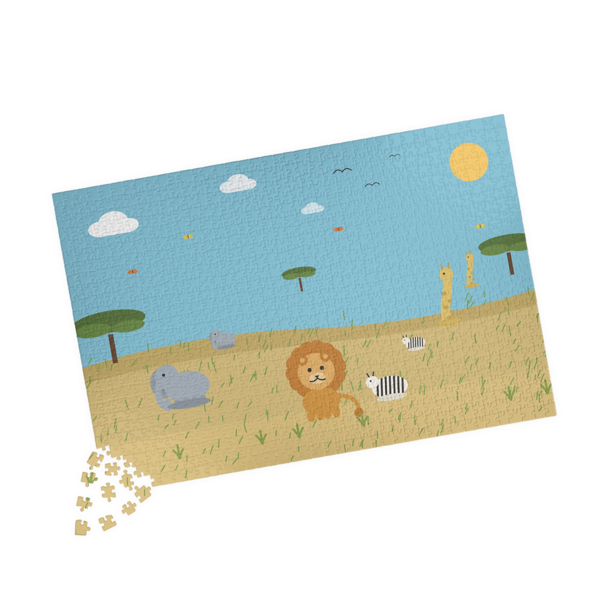 Safari Animal Jigsaw Puzzle, 1014 pcs horizontal, tilted view of puzzle with scattered pieces