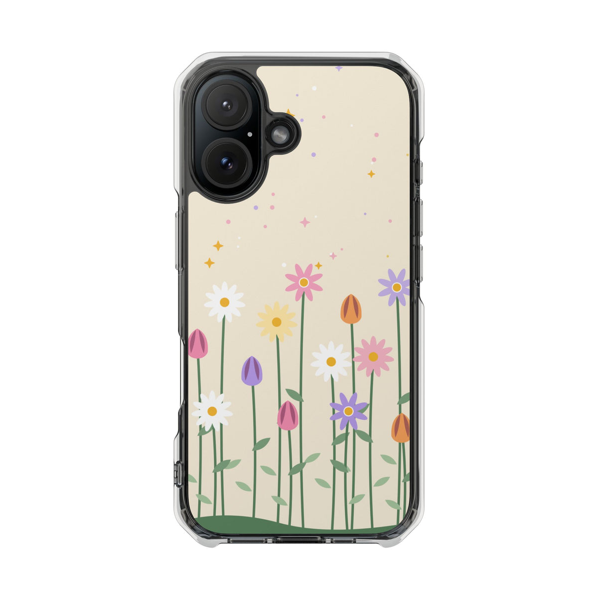 Magnetic phone case with pastel wildflower garden design, product photo 11