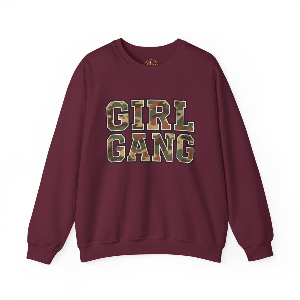 Girl Gang Camo Lettering Sweatshirt | Camouflage Collegiate Crewneck