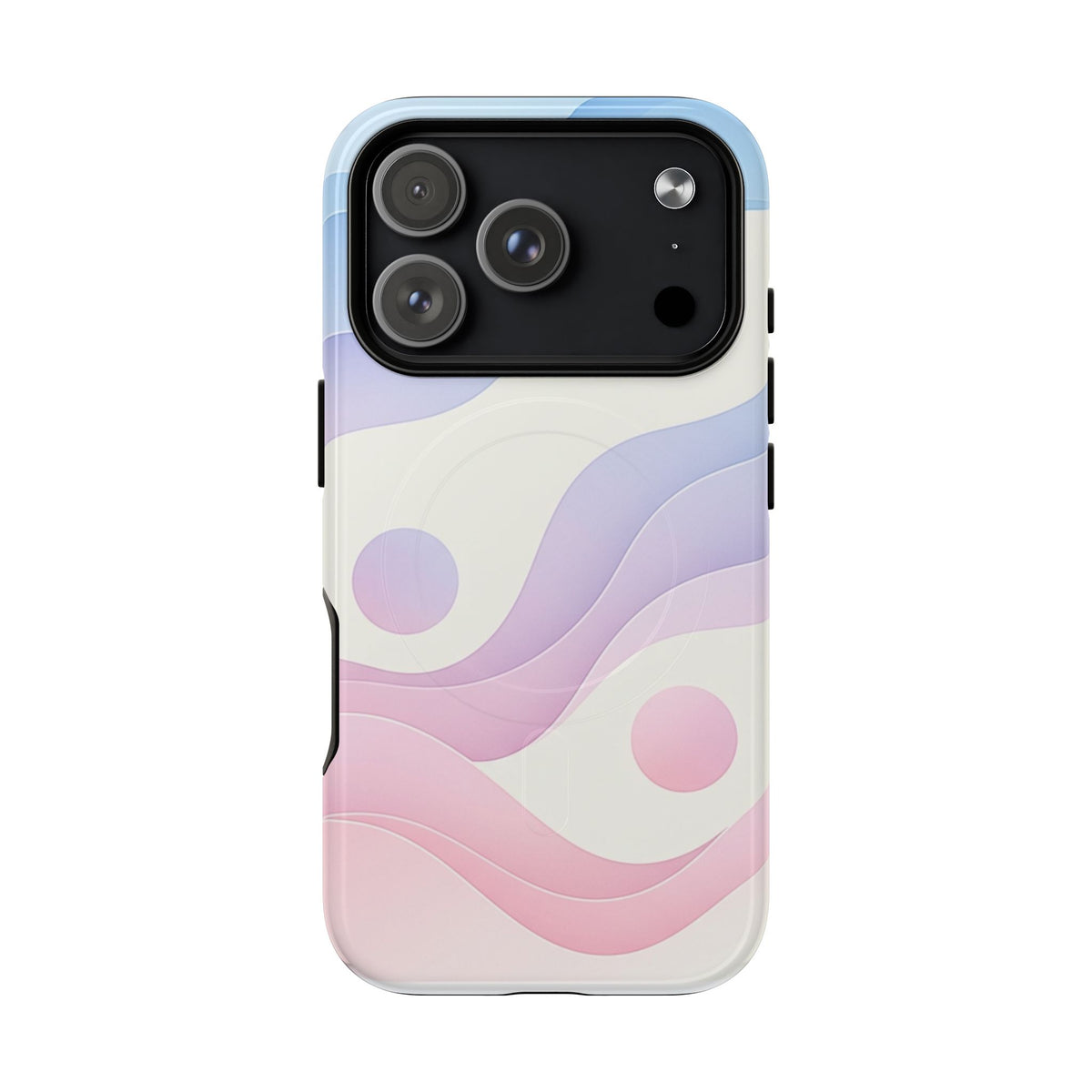 Magnetic phone case with pastel wave abstract design, iPhone 18 Pro, glossy finish front view