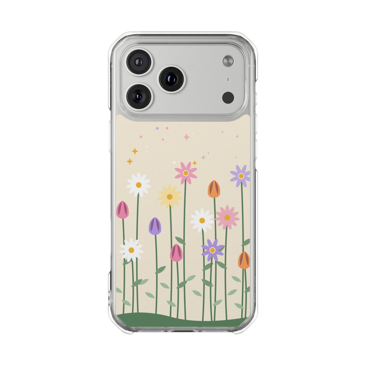 Magnetic phone case with pastel wildflower garden design, product photo 16