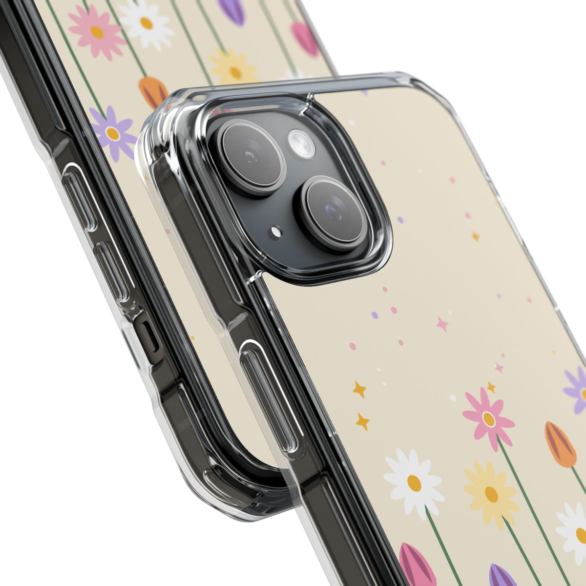 Magnetic phone case with pastel wildflower garden design, product photo 17