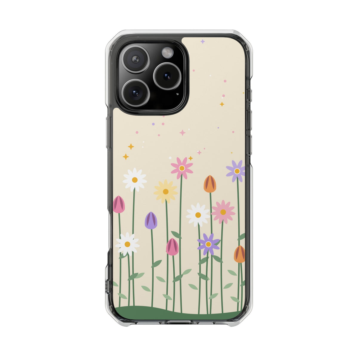 Magnetic phone case with pastel wildflower garden design, product photo 10