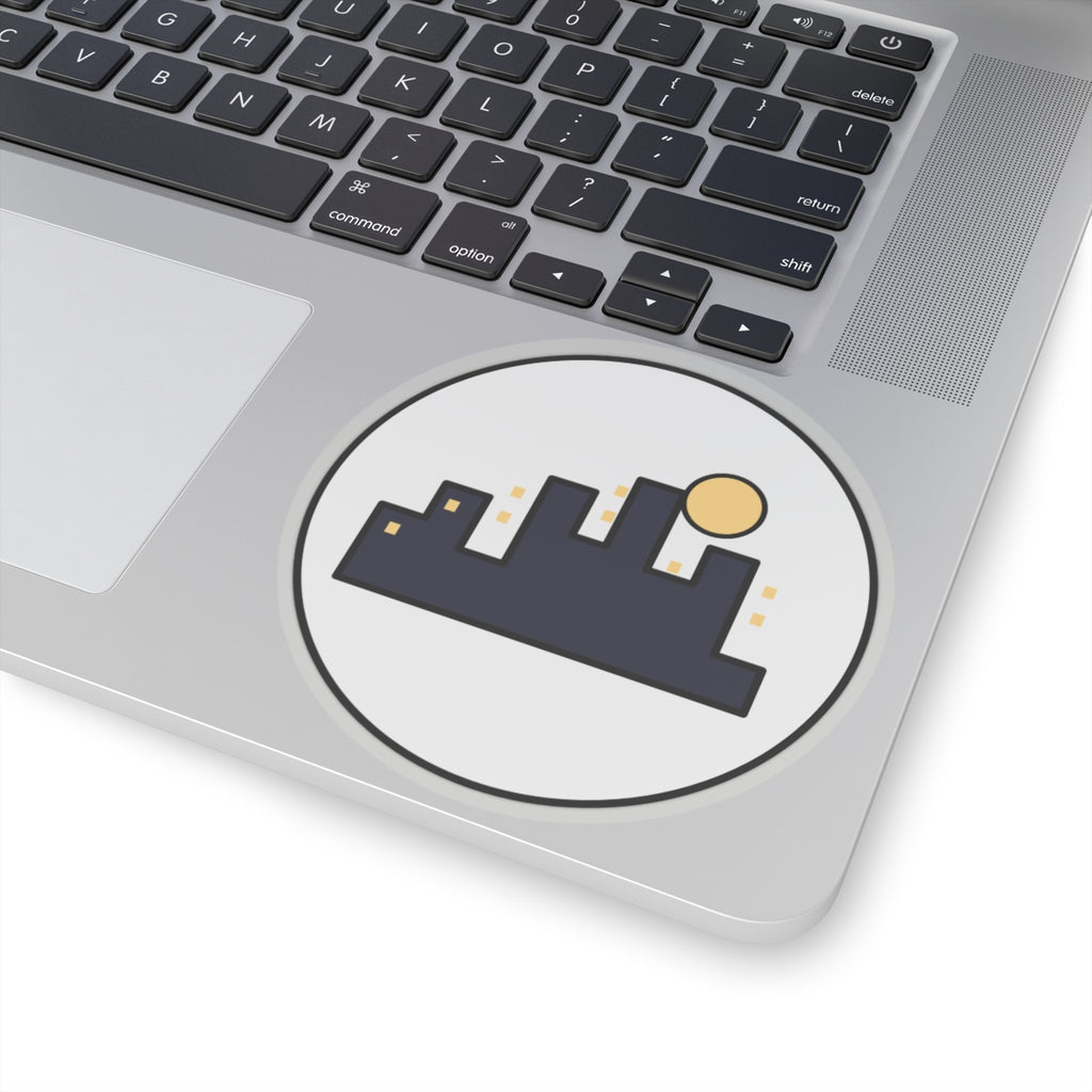 City Skyline Kiss-Cut Sticker — Minimal Nightscape Laptop Decal