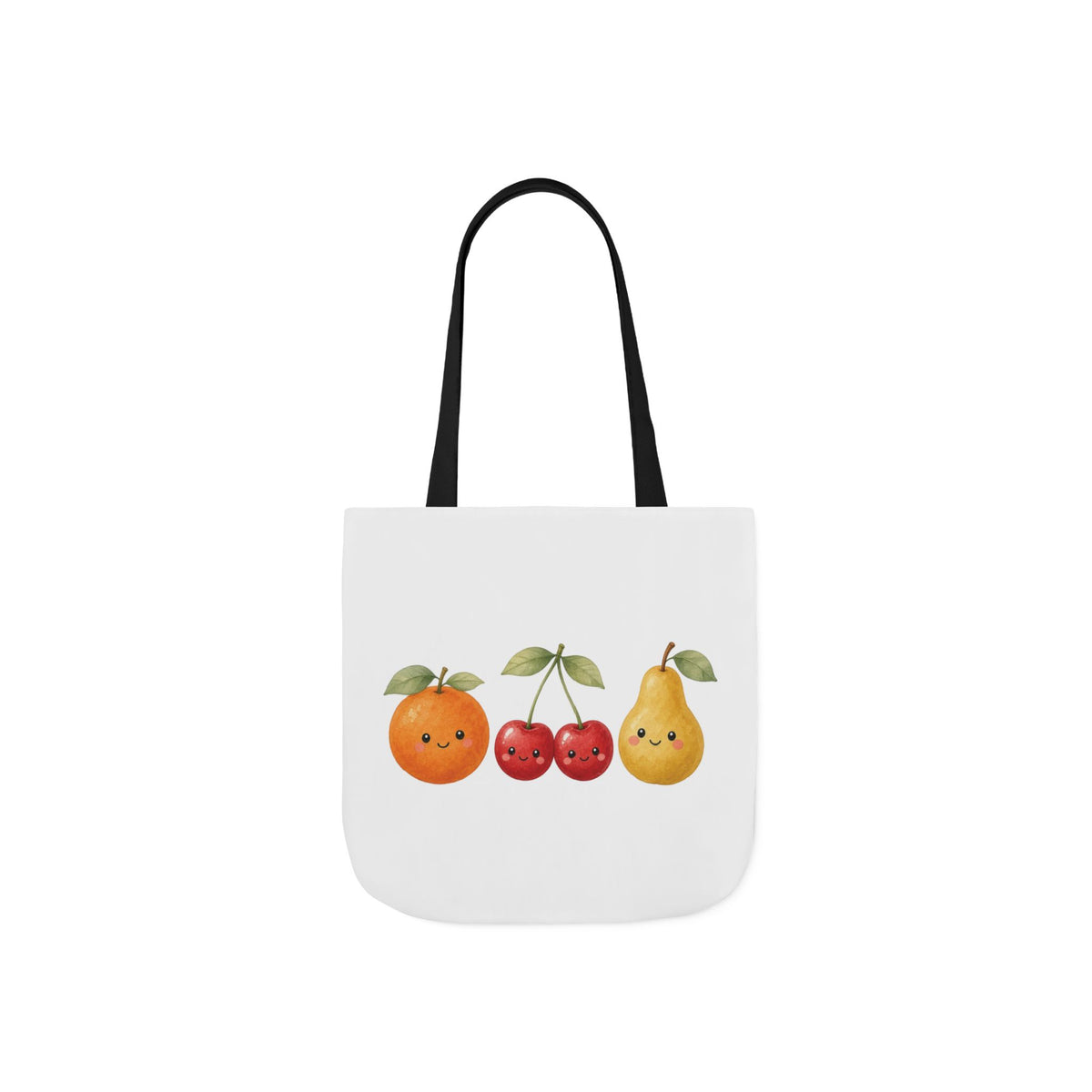 Cute Fruit Friends Canvas Tote Bag — Orange, Cherries & Pear Illustration