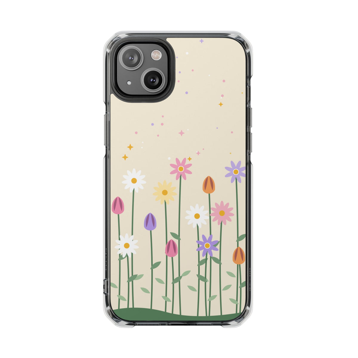 Magnetic phone case with pastel wildflower garden design, product photo 7