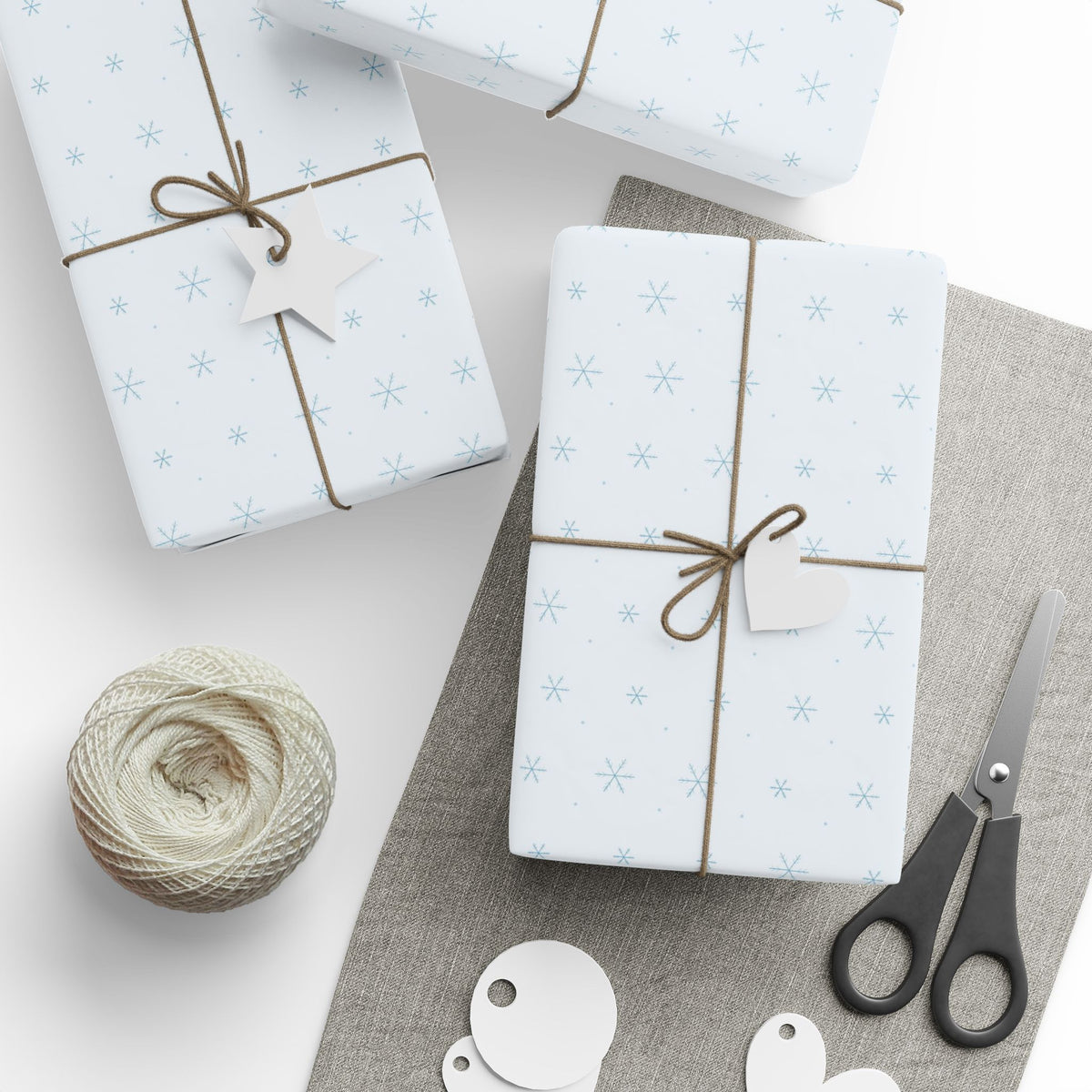 Snowflake Wrapping Paper Roll — Minimal Blue Holiday Gift Wrap