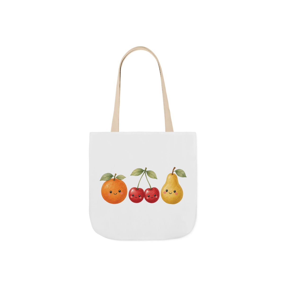 Cute Fruit Friends Canvas Tote Bag — Orange, Cherries & Pear Illustration