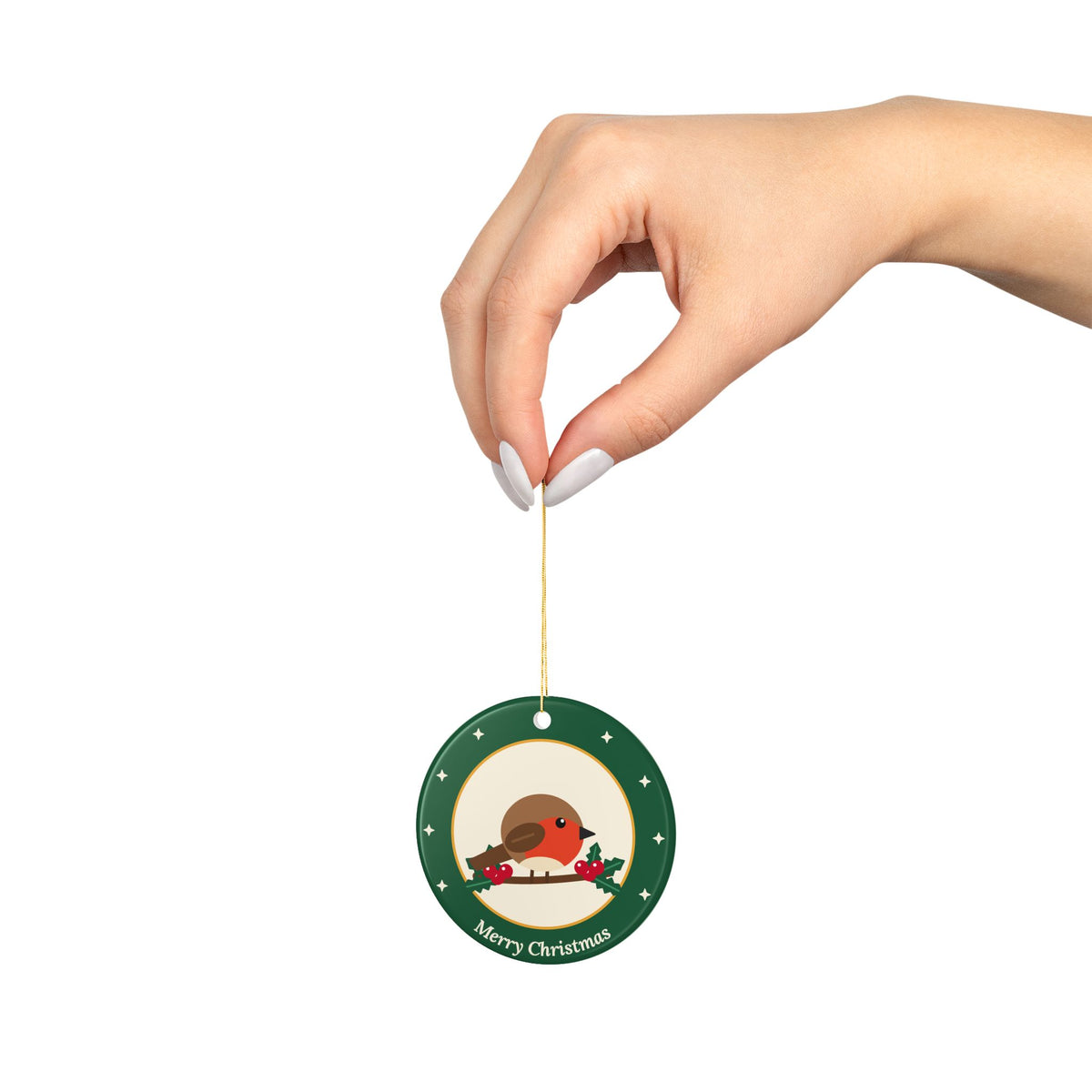 Robin Merry Christmas ceramic ornament, product photo 5