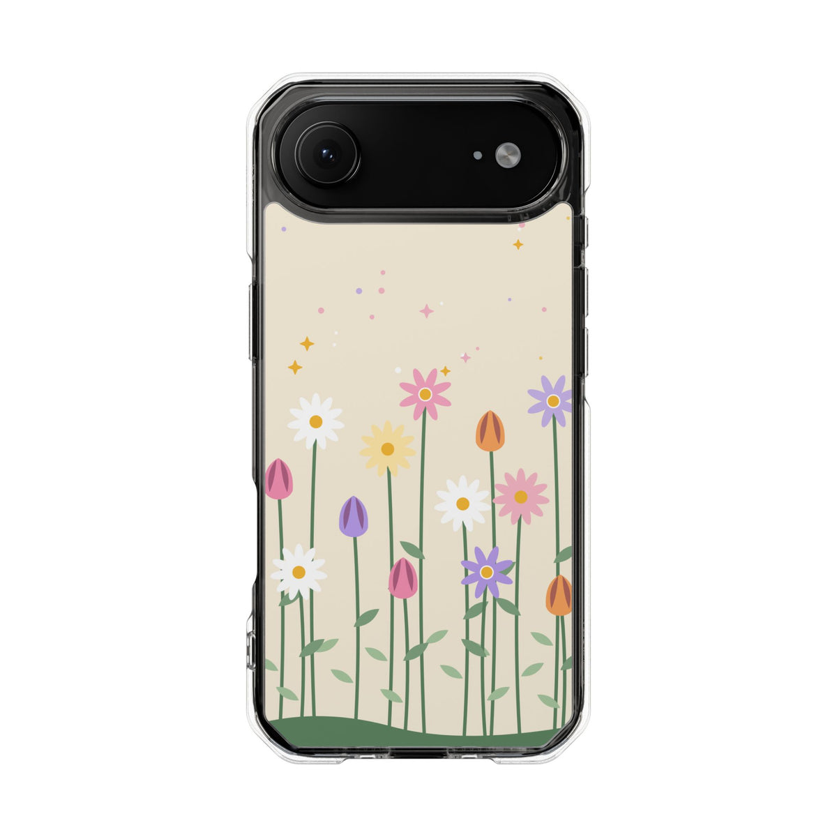 Magnetic phone case with pastel wildflower garden design, product photo 14