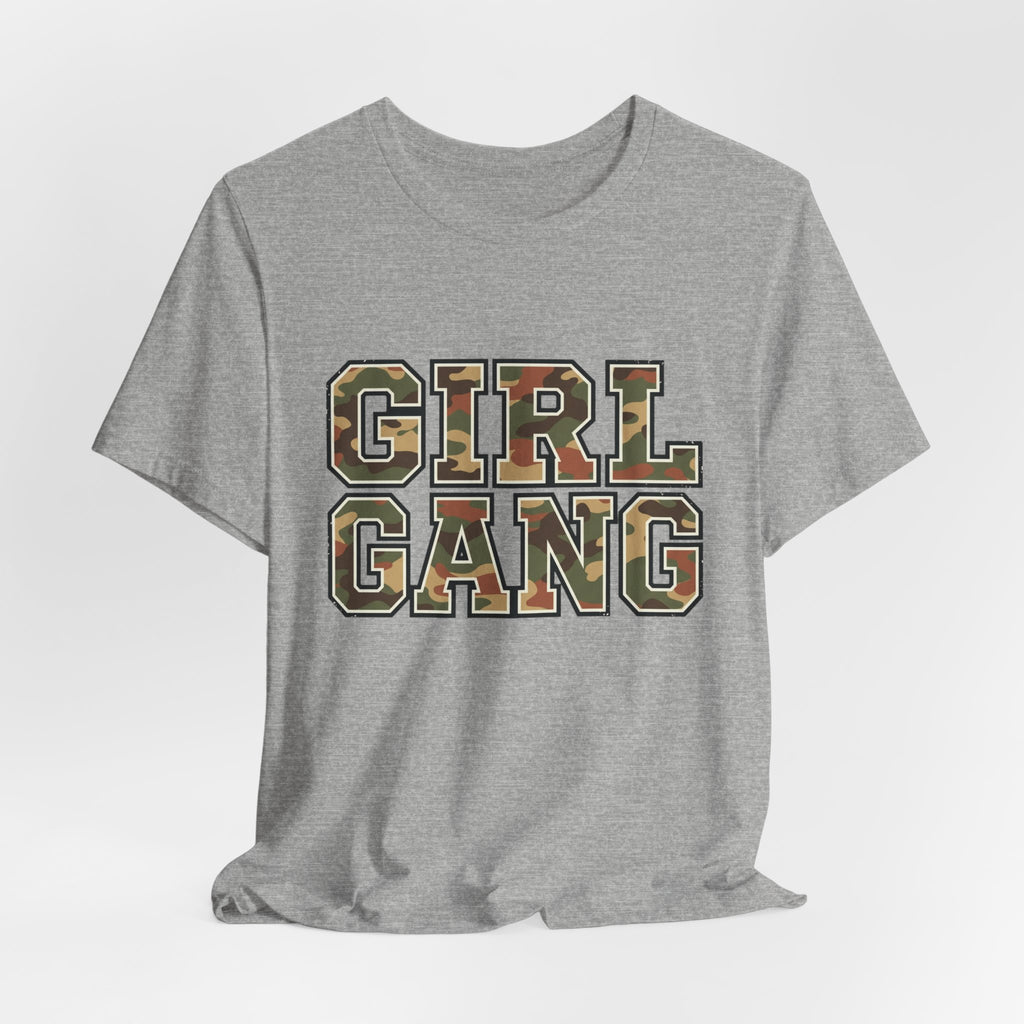Camo Lettering Girl Gang Tee, athletic heather, front flat lay