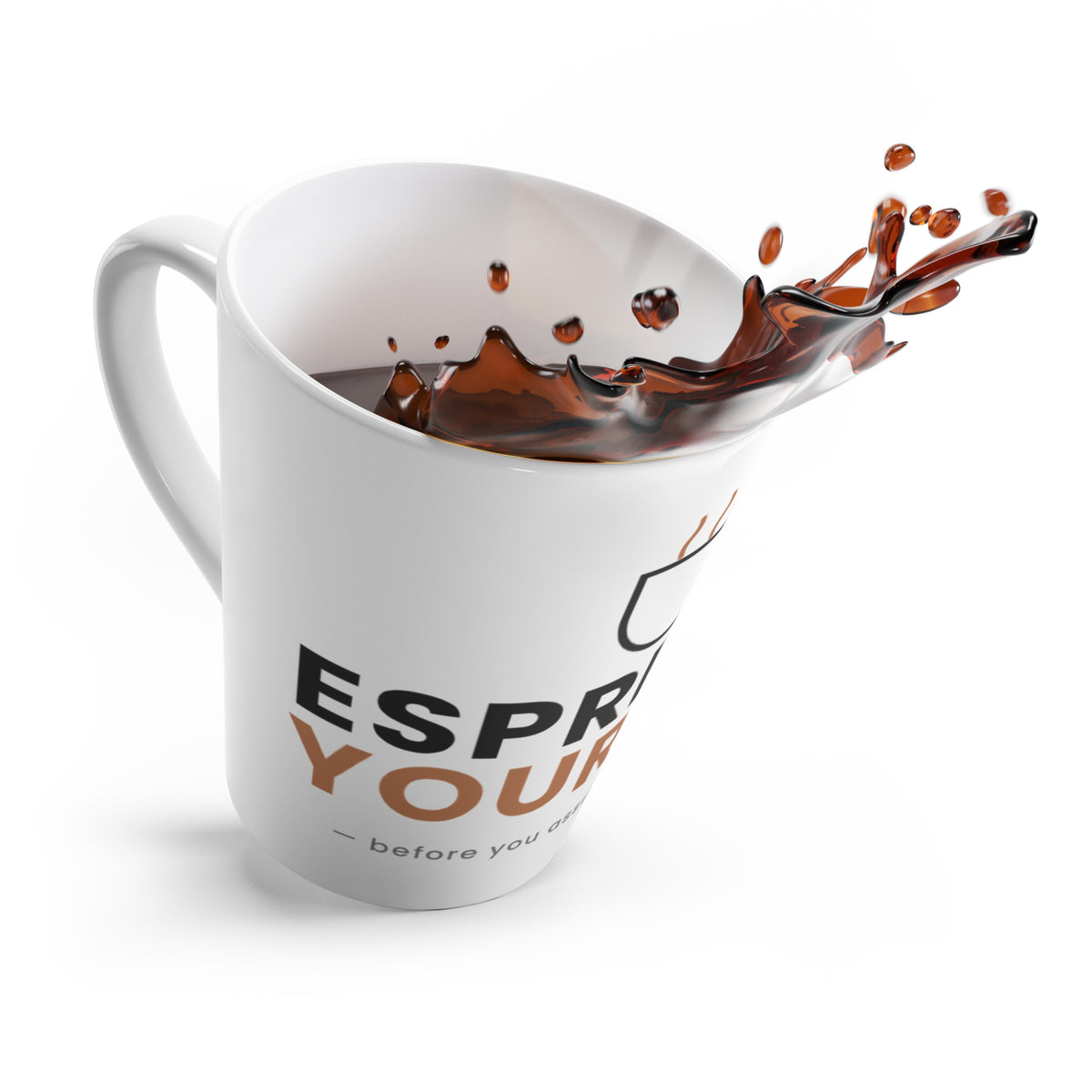 Latte mug with 'Espresso Yourself' quote, product photo 1