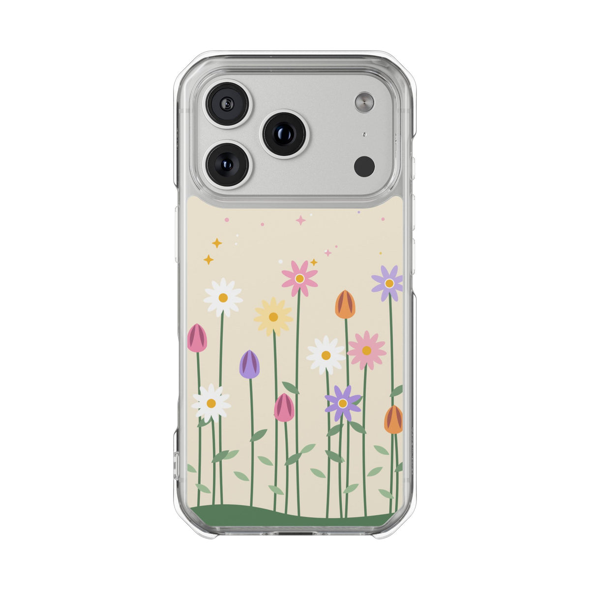 Magnetic phone case with pastel wildflower garden design, product photo 15