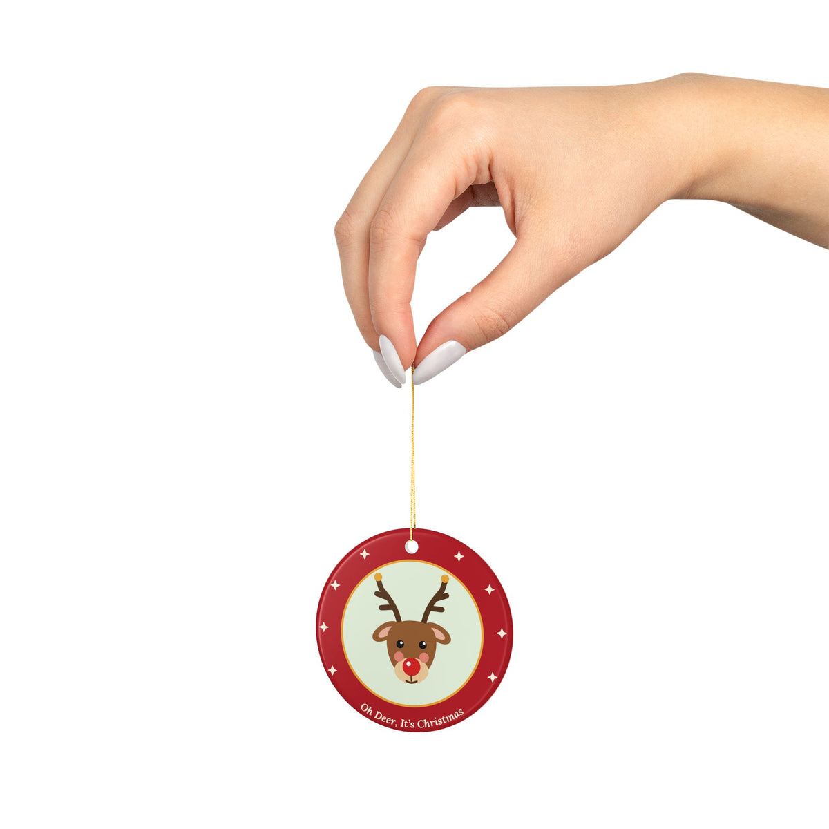 Reindeer ceramic Christmas ornament, product photo 3