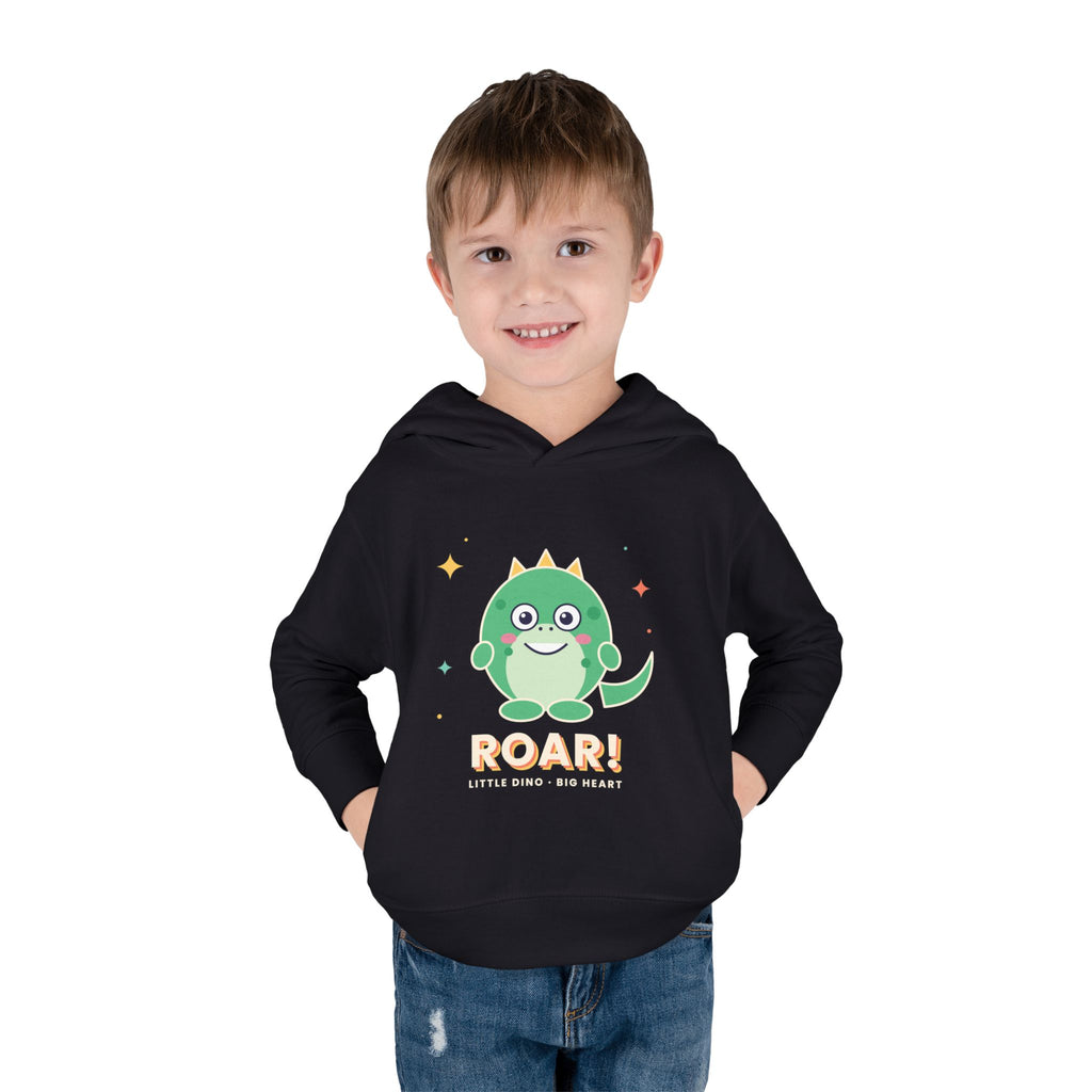 Toddler Hoodie - Cute Green Dinosaur ROAR! Pullover for Babies & Toddlers, Black, back view product photo