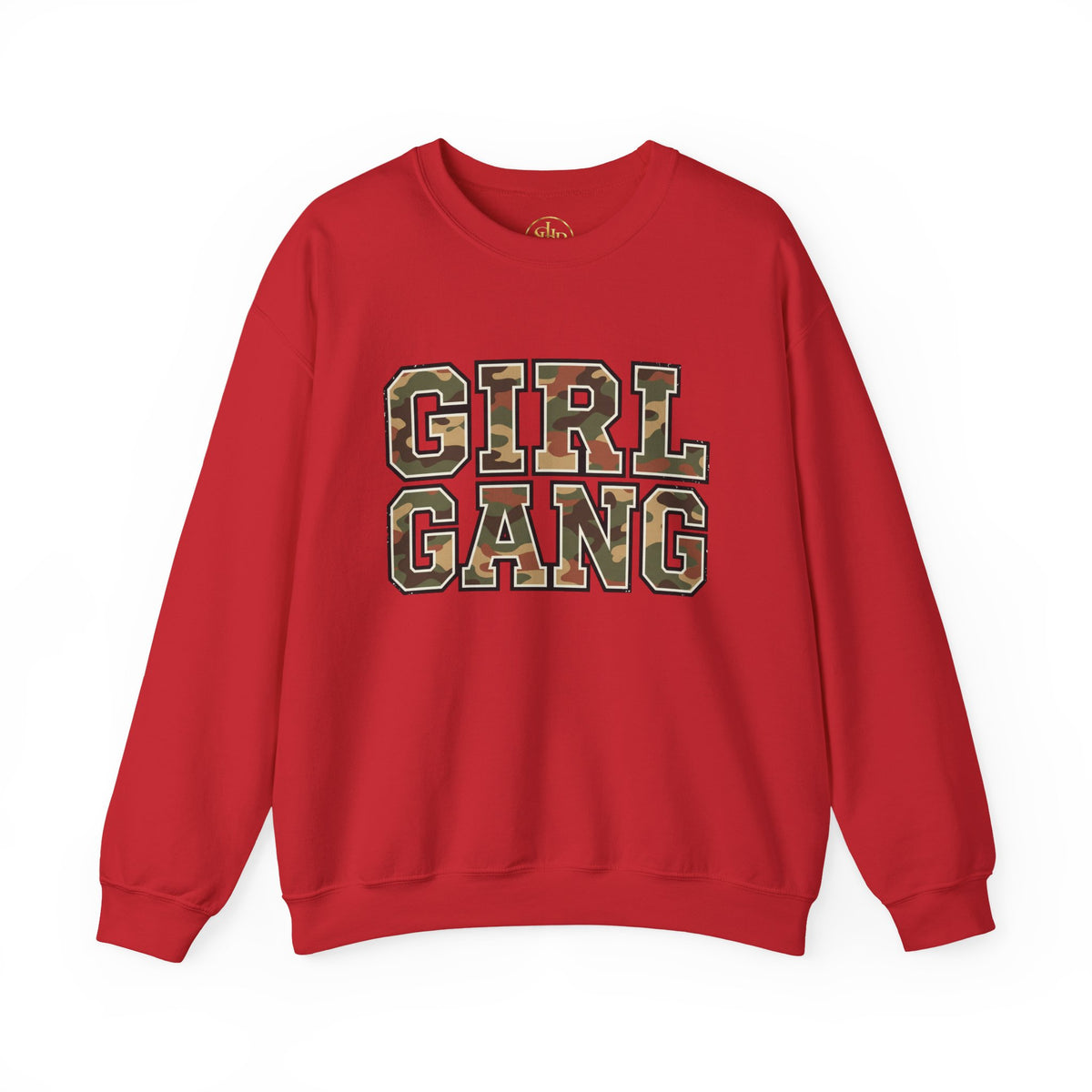 Girl Gang Camo Lettering Sweatshirt | Camouflage Collegiate Crewneck