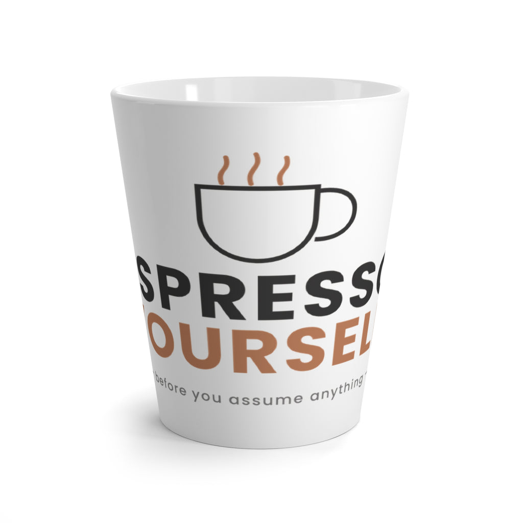 Latte mug with 'Espresso Yourself' quote, product photo 2