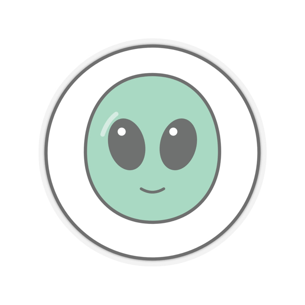 Cute Green Alien Kiss-Cut Sticker — Small Round Laptop Decal