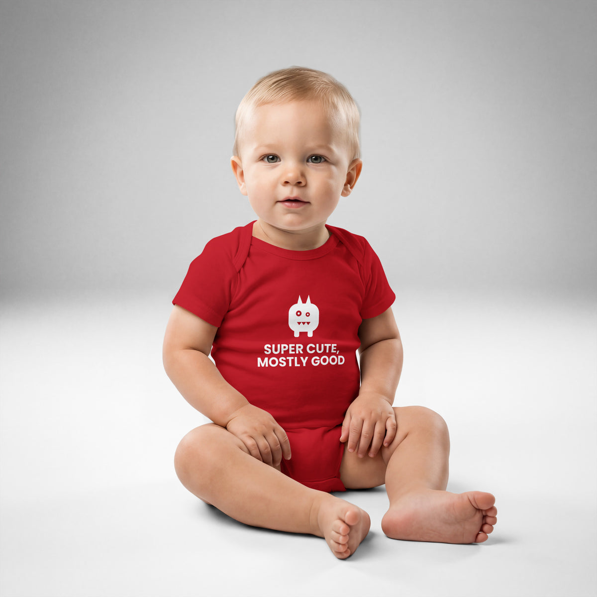 Super Cute, Mostly Good - Baby Jersey Bodysuit, Red, front view