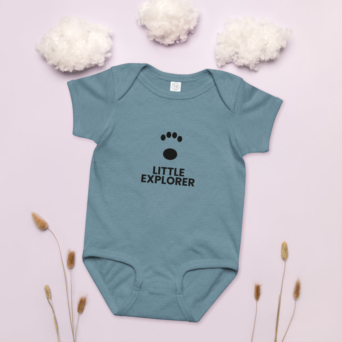 Little Explorer - Baby Jersey Bodysuit, Vintage Indigo, front view