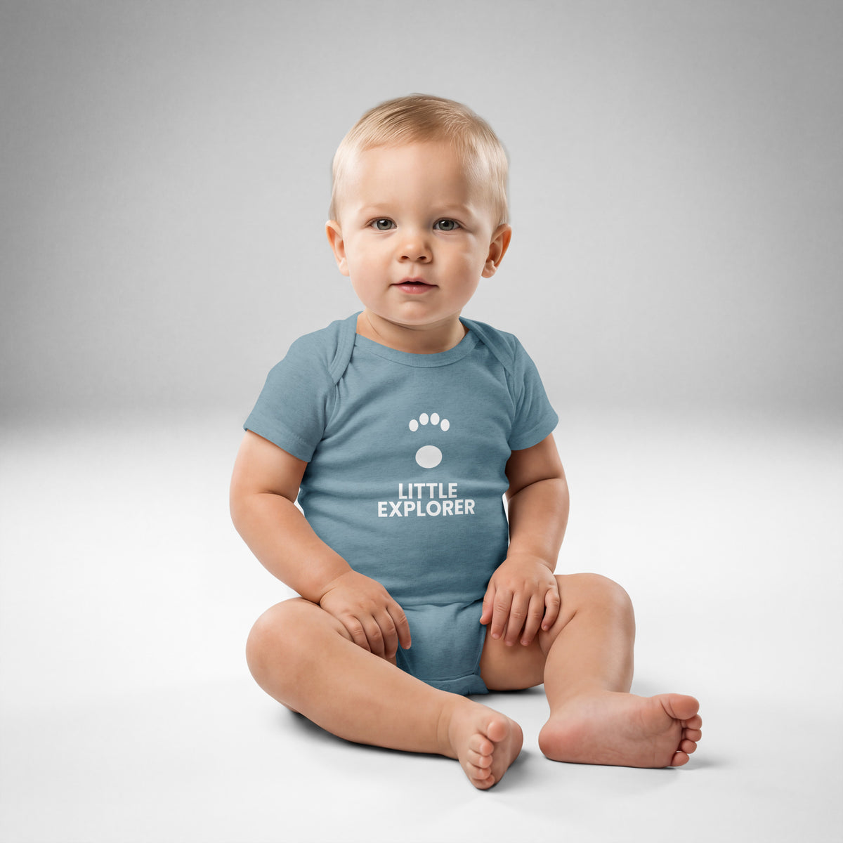 Little Explorer - Baby Jersey Bodysuit, Vintage Indigo, front view