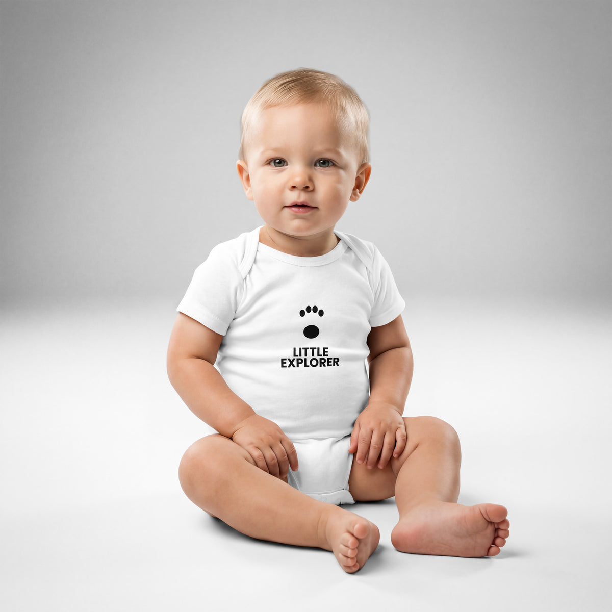 Little Explorer - Baby Jersey Bodysuit, White, front view
