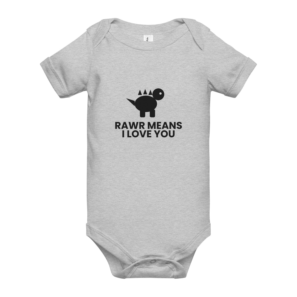 RAWR Means I Love You - Baby Short Sleeve One Piece, Athletic Heather, front view