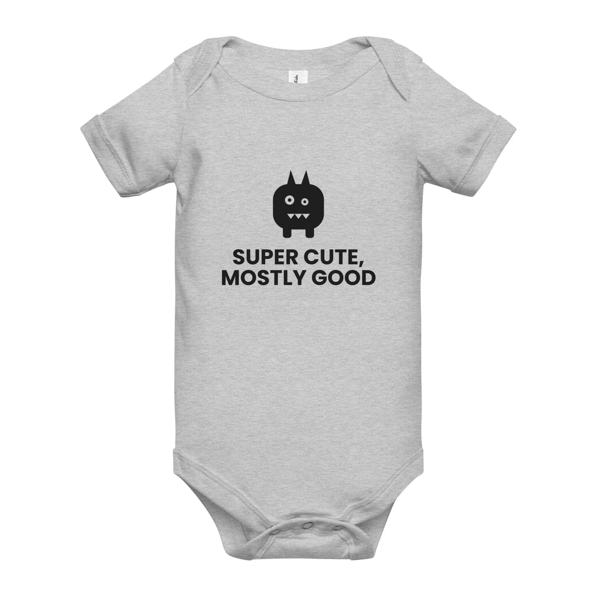 Super Cute, Mostly Good - Baby Short Sleeve One Piece, Athletic Heather, front view