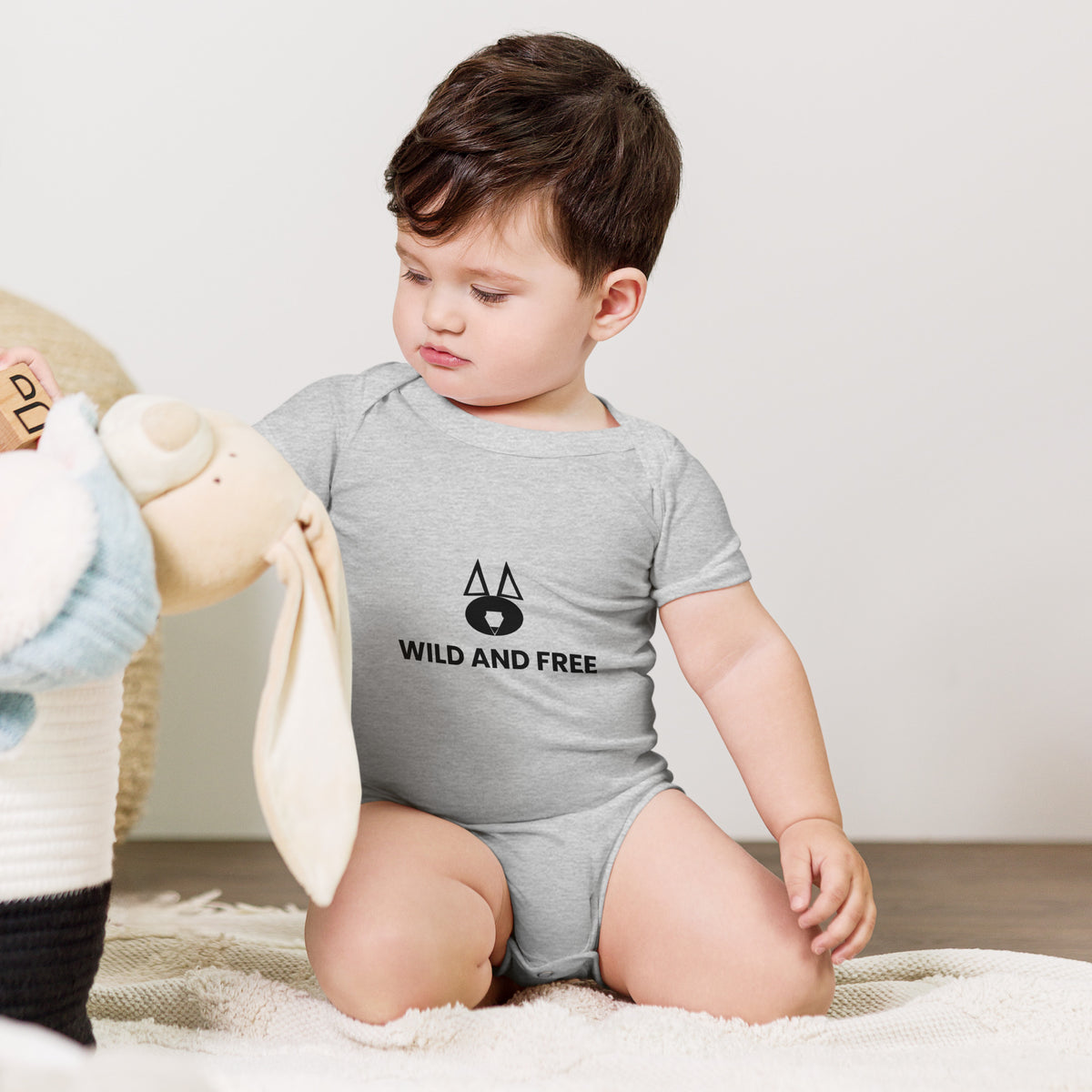 Wild and Free - Baby Short Sleeve One Piece, Athletic Heather, front view