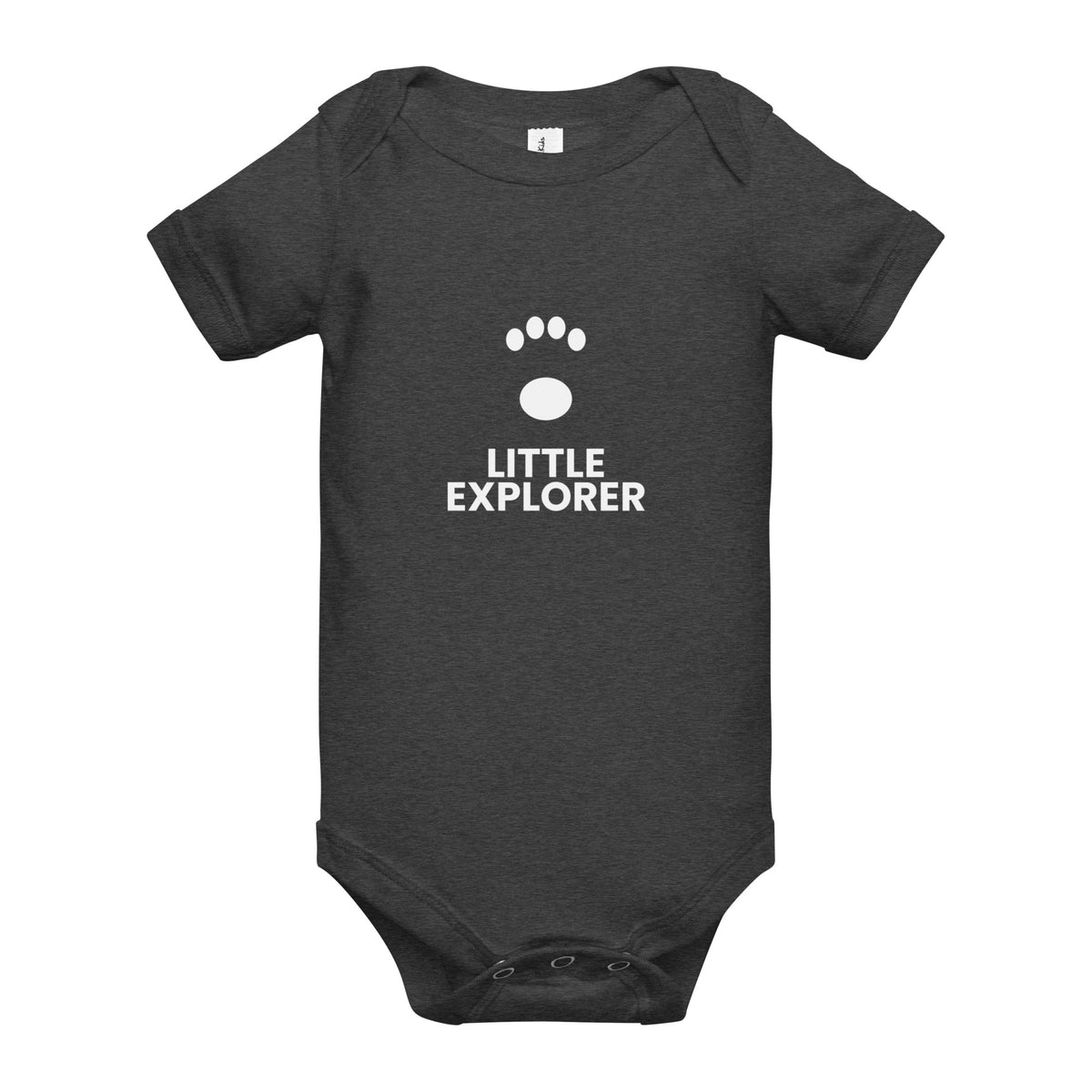 Little Explorer - Baby Short Sleeve One Piece, Dark Grey Heather, front view