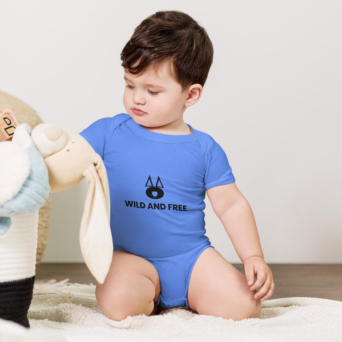 Wild and Free - Baby Short Sleeve One Piece, Heather Columbia Blue, front view