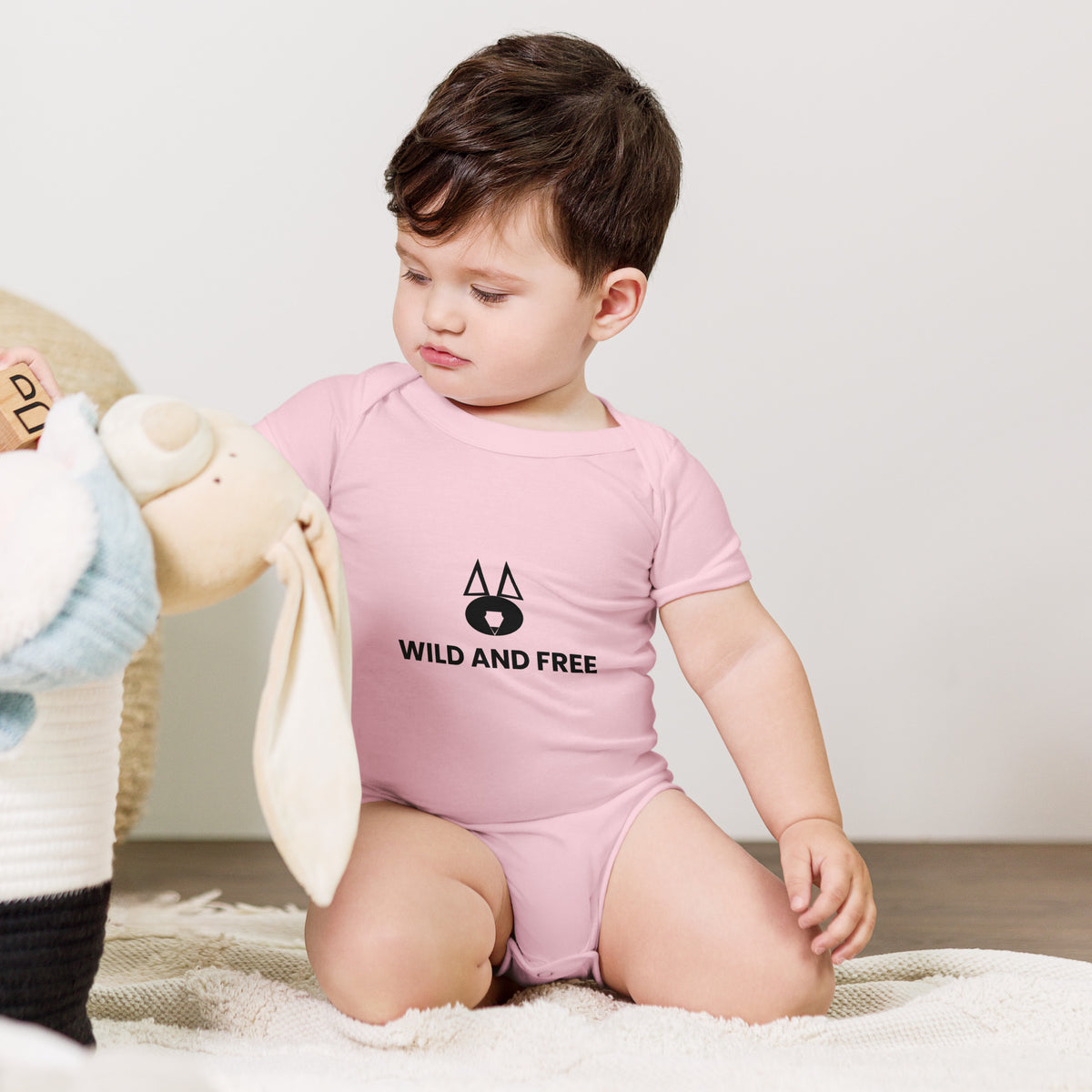 Wild and Free - Baby Short Sleeve One Piece, Pink, front view